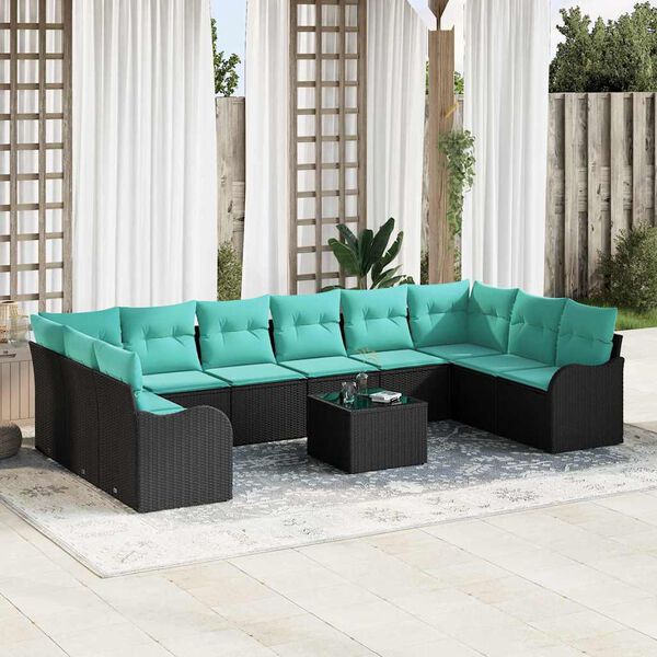 vidaXL Ensemble de canap&eacute; de jardin 11 pcs Noir et turquoise