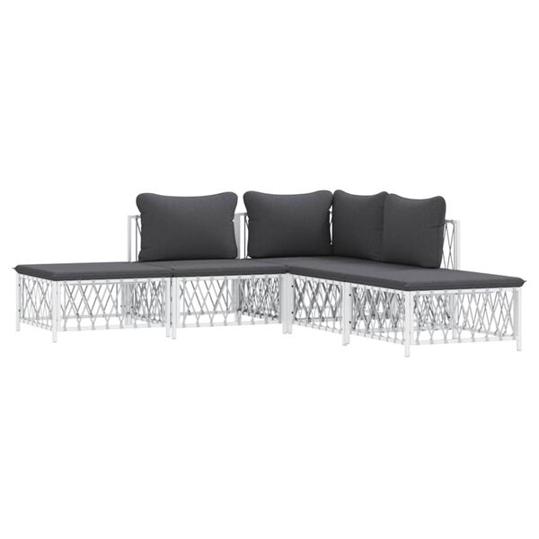 vidaXL Salon de jardin avec coussins 5 pcs blanc acier