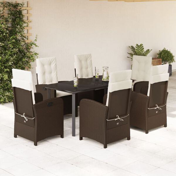 vidaXL Ensemble &agrave; manger de jardin et coussins 7 pcs marron rotin