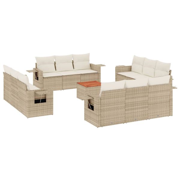vidaXL Salon de jardin avec coussins 13 pcs beige r&eacute;sine tress&eacute;e