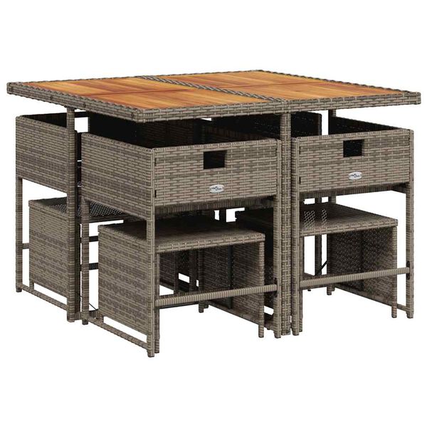 vidaXL Ensemble &agrave; manger de jardin 9 pcs coussins gris r&eacute;sine tress&eacute;e