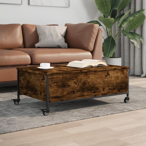 vidaXL Table basse avec roulettes ch&ecirc;ne fum&eacute; bois d'ing&eacute;nierie