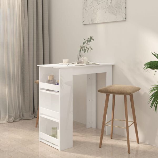vidaXL Table de bar &eacute;tag&egrave;re de rangement Blanc brillant 102x50x103,5cm