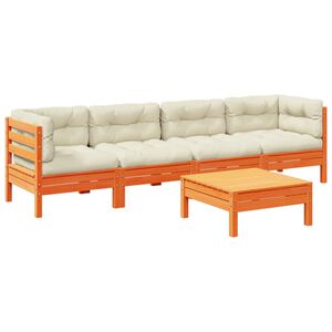 vidaXL Salon de jardin 5 pcs avec coussins cire marron bois pin massif