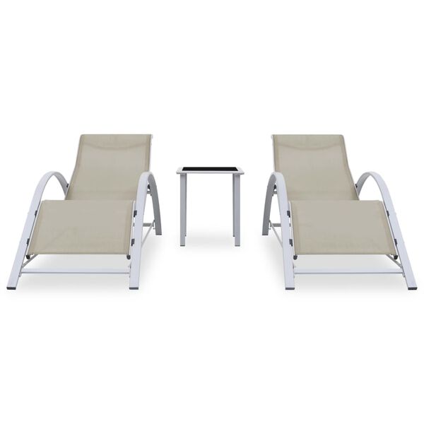 vidaXL Chaises longues lot de 2 avec table Aluminium Crème