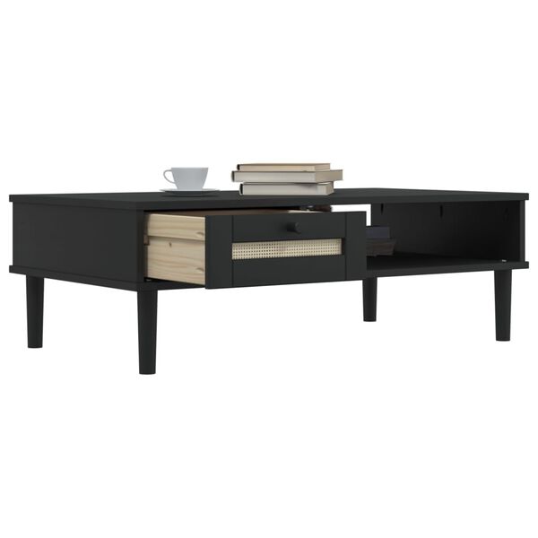 vidaXL Table basse SENJA aspect rotin noir 100x55x33 cm bois massif