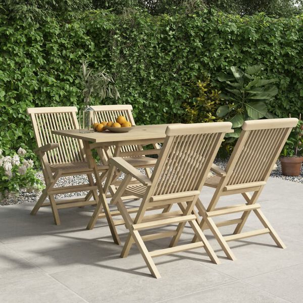 vidaXL Salon de jardin 5 pcs gris bois de teck massif