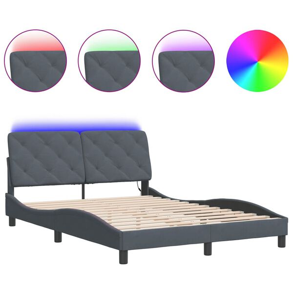 vidaXL Cadre de lit avec LED sans matelas gris foncé 137x190 cm velours