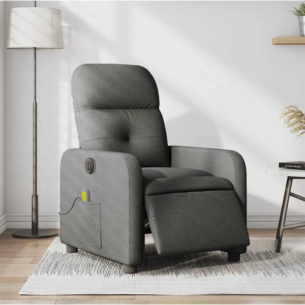 vidaXL Fauteuil inclinable de massage &eacute;lectrique gris fonc&eacute; tissu