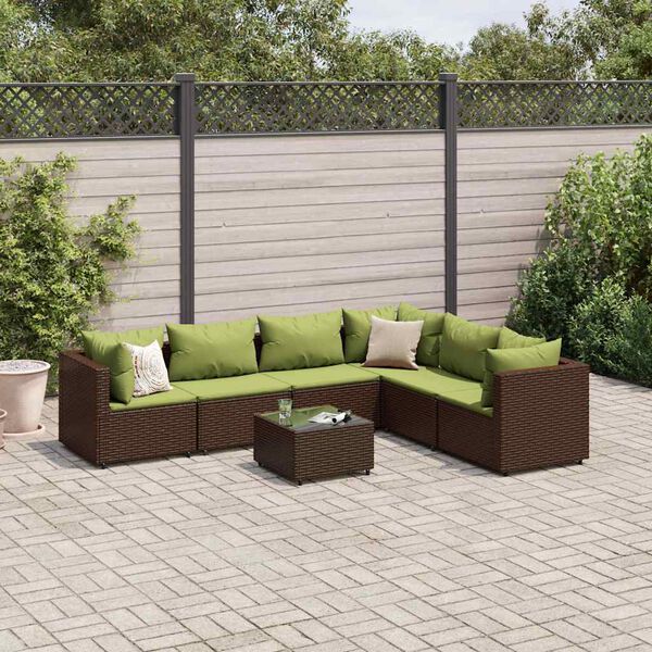 vidaXL Salon de jardin avec coussins 7 pcs marron r&eacute;sine tress&eacute;e
