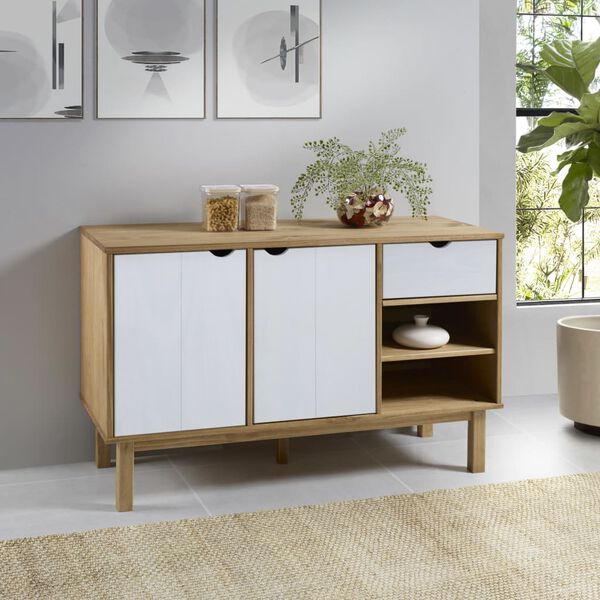 vidaXL Buffet OTTA Marron et blanc 114x43x73,5 cm Bois massif pin