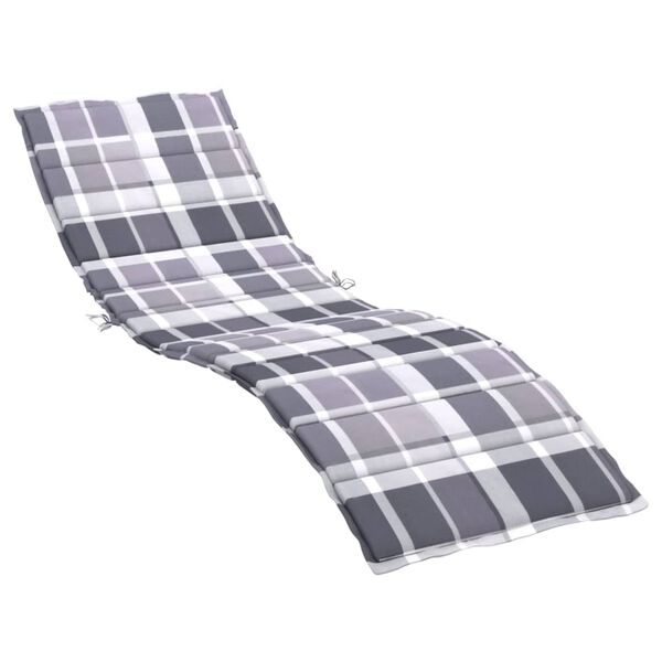 vidaXL Coussin de chaise longue motif &agrave; carreaux gris 200x50x3 cm