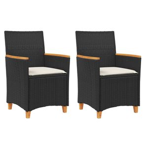 vidaXL Chaises de jardin coussins lot de 2 noir r&eacute;sine tress&eacute;e et bois