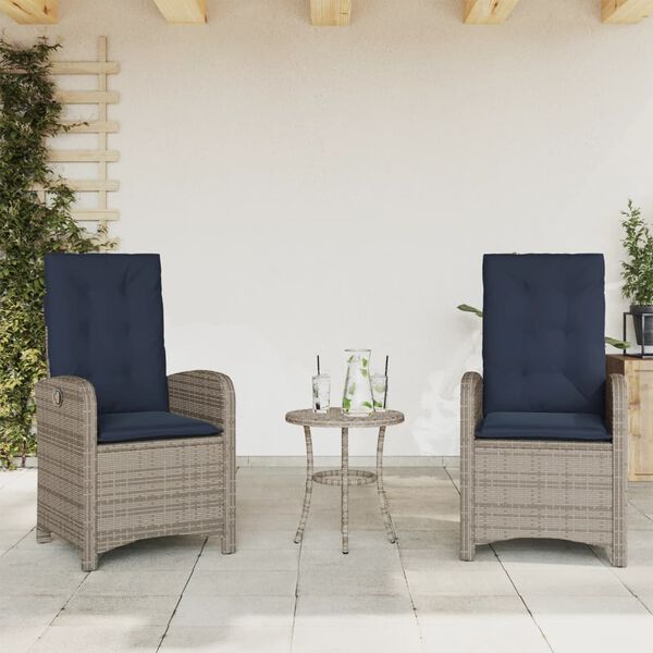vidaXL Chaises inclinables de jardin lot de 2 et coussins gris rotin