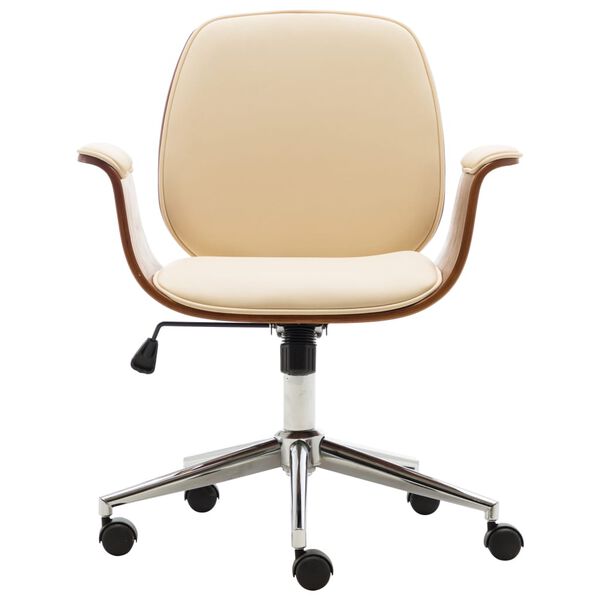 vidaXL Chaise de bureau Crème Bois courbé et similicuir