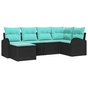 vidaXL Ensemble de Canap&eacute;s 6 pcs Noir et turquoise polyrotin