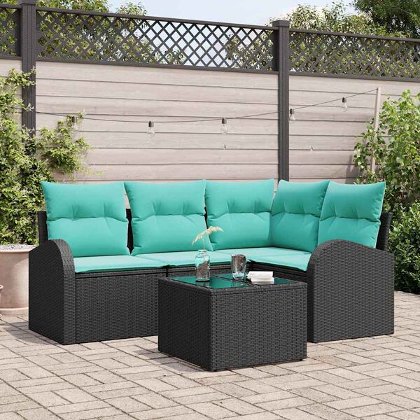 vidaXL Ensemble de Canapés 5 pcs Noir et turquoise polyrotin