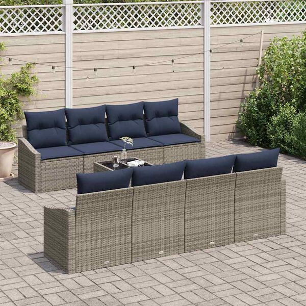 vidaXL Ensemble de Canap&eacute;s avec coussin 9 pcs Gris et marine polyrotin