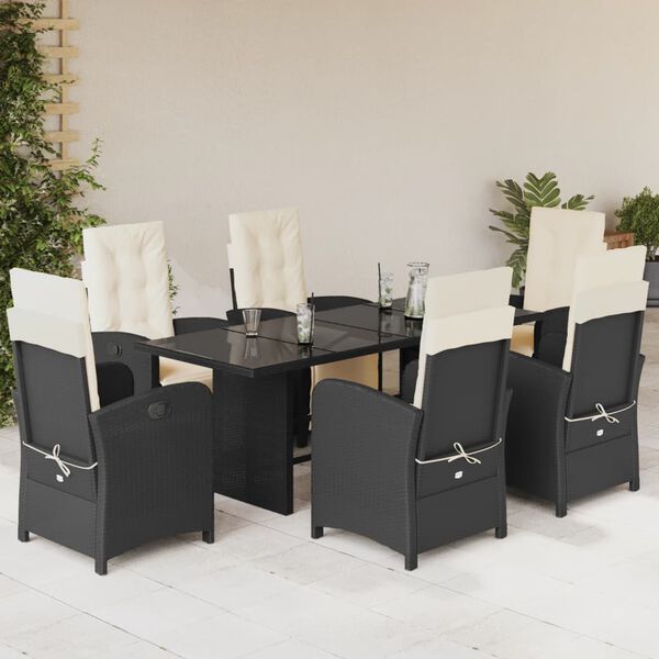 vidaXL Ensemble à manger de jardin coussins 7pcs Noir Résine tressée