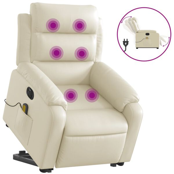 vidaXL Fauteuil inclinable de massage électrique crème similicuir