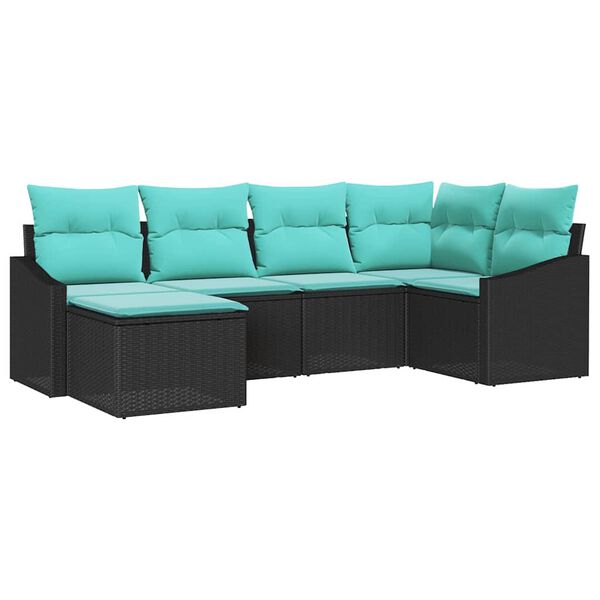 vidaXL Ensemble de Canap&eacute;s 6 pcs Noir et turquoise polyrotin