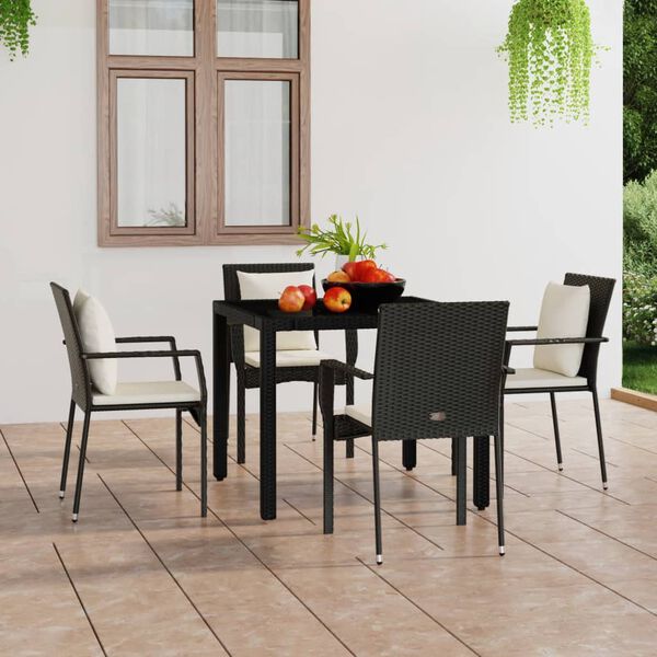 vidaXL Chaises de jardin lot de 4 avec coussins R&eacute;sine tress&eacute;e Noir