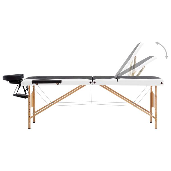 vidaXL Table de massage pliable 3 zones Bois Noir et blanc