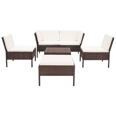 vidaXL Salon de jardin 6 pcs avec coussins Résine tressée Marron