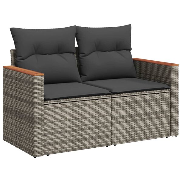vidaXL Salon de jardin 8 pcs avec coussins gris r&eacute;sine tress&eacute;e