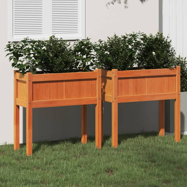 vidaXL Jardini&egrave;res 2 pcs avec pieds cire marron bois de pin massif