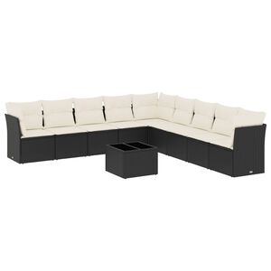 vidaXL Salon de jardin 10 pcs avec coussins noir r&eacute;sine tress&eacute;e