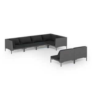 vidaXL Salon de jardin 7 pcs avec coussins R&eacute;sine tress&eacute;e Gris fonc&eacute;