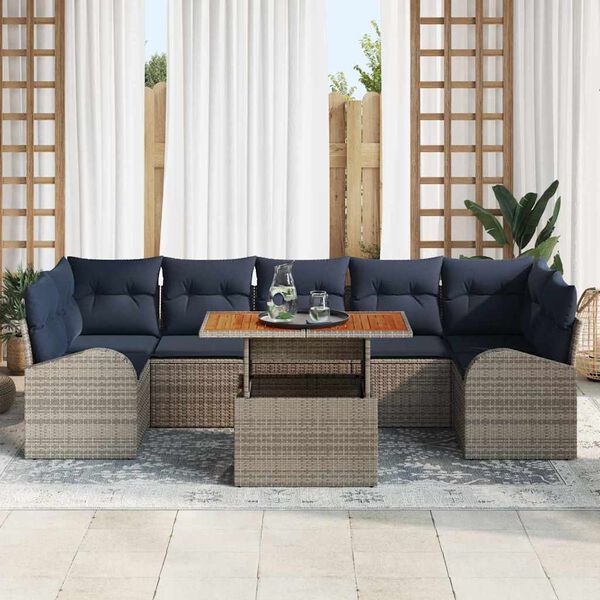 vidaXL Ensemble de canap&eacute; de jardin 8 pcs gris et bleu marine