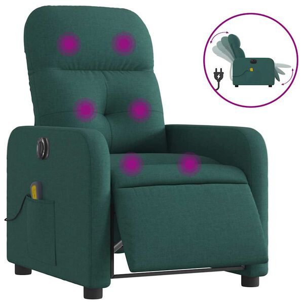 vidaXL Fauteuil inclinable de massage &eacute;lectrique vert fonc&eacute; tissu