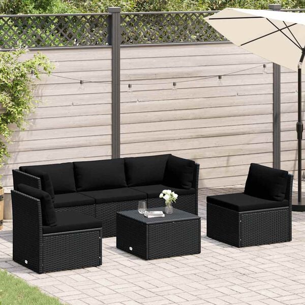 vidaXL Salon de jardin 4 pcs avec coussins R&eacute;sine tress&eacute;e Noir