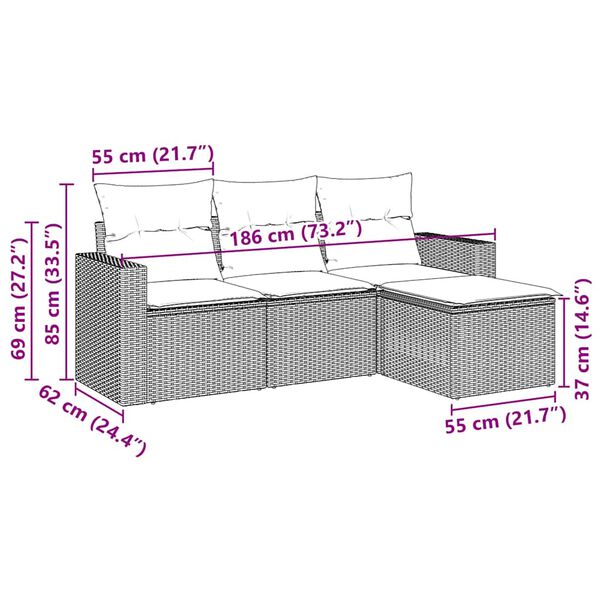 vidaXL Salon de jardin 4 pcs avec coussins noir r&eacute;sine tress&eacute;e