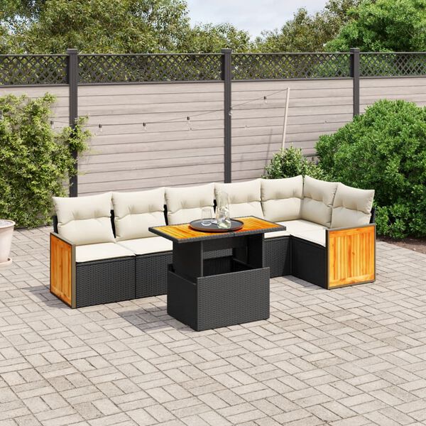 vidaXL Salon de jardin 7 pcs avec coussins noir r&eacute;sine tress&eacute;e