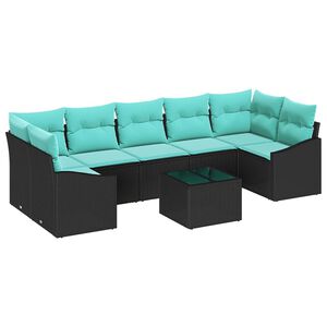 vidaXL Ensemble de Canap&eacute;s 8 pcs Noir et turquoise polyrotin