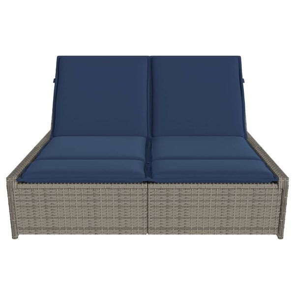 vidaXL Chaise longue double avec coussins gris r&eacute;sine tress&eacute;e