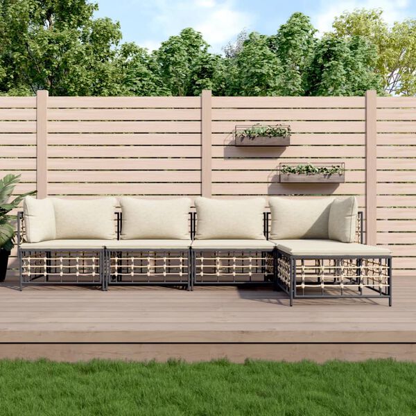 vidaXL Salon de jardin 5 pcs avec coussins anthracite r&eacute;sine tress&eacute;e