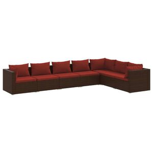 vidaXL Salon de jardin 7 pcs avec coussins R&eacute;sine tress&eacute;e Marron
