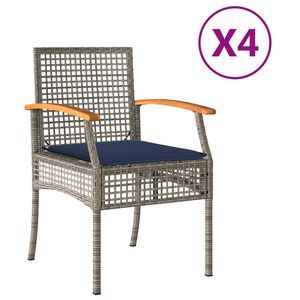 vidaXL Chaises de jardin coussins lot de 4 gris r&eacute;sine tress&eacute;e acacia