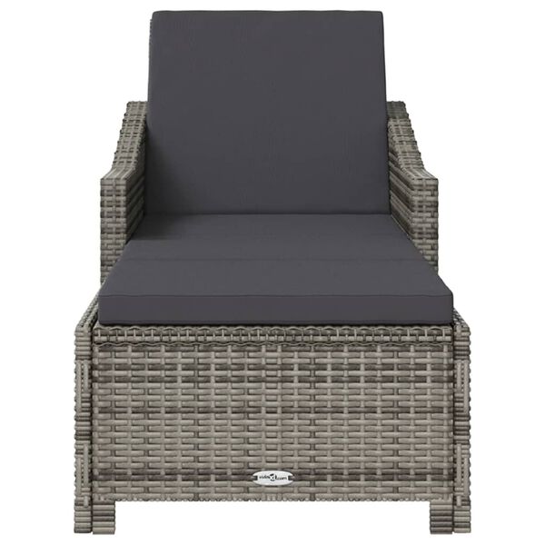 vidaXL Chaise longue avec coussin gris foncé Résine tressée Gris