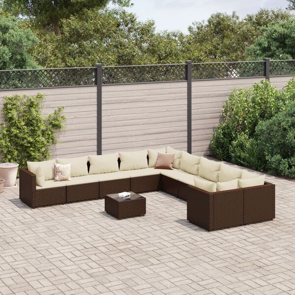 vidaXL Salon de jardin et coussins 11 pcs marron r&eacute;sine tress&eacute;e