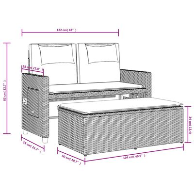 vidaXL Banc inclinable de jardin avec coussins beige résine tressée