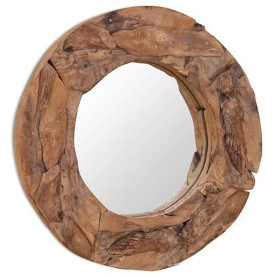 vidaXL Miroir décoratif Teck 60 cm Rond