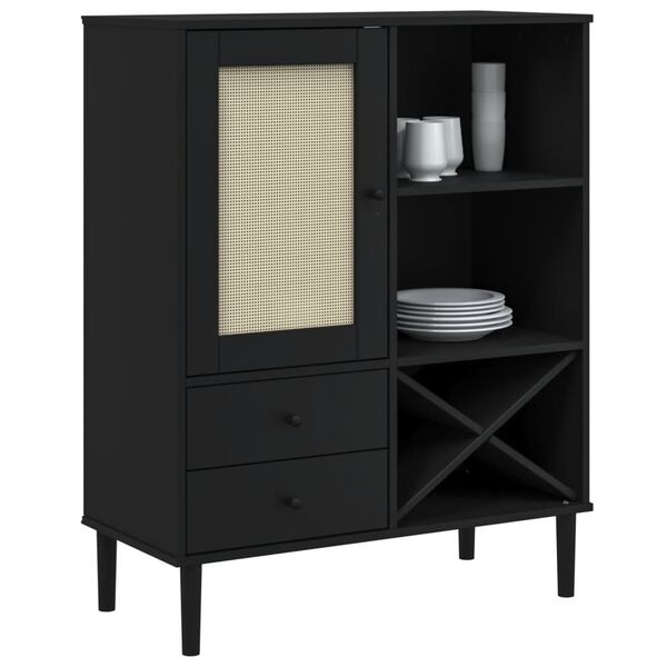 vidaXL Buffet SENJA aspect rotin noir 90x40x112cm bois massif de pin