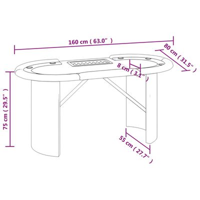 vidaXL Table de poker 8 joueurs avec plateau à jetons Vert 160x80x75cm