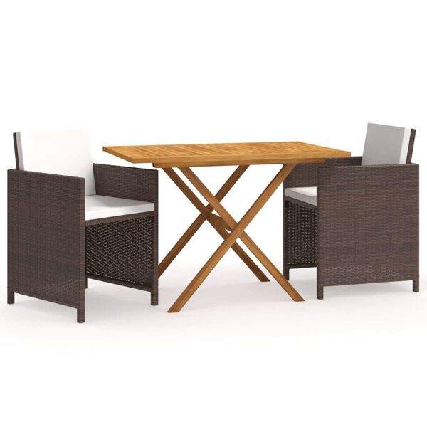 vidaXL Ensemble &agrave; manger de jardin et coussins 3 pcs Marron