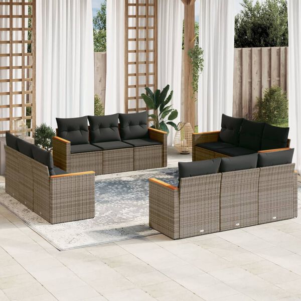 vidaXL Salon de jardin avec coussins 12 pcs gris r&eacute;sine tress&eacute;e